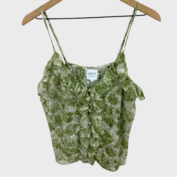 Misa Los Angeles Green White Floral Ruffle Bambi Tank Size Medium - Picture 9 of 9